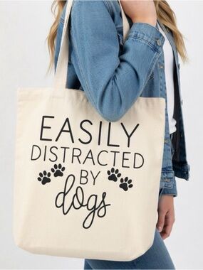 "Easily Distracted By Dogs" Canvas Tote Bag - NWT
